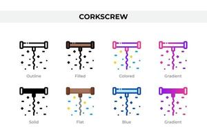 Corkscrew icons in different style. Corkscrew icons set. Holiday symbol. Different style icons set. Vector illustration