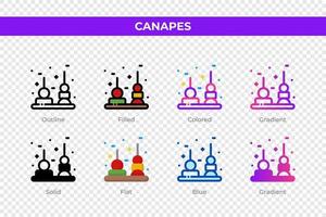 iconos de canapés en un estilo diferente. conjunto de iconos de canapés. símbolo de vacaciones. conjunto de iconos de estilo diferente. ilustración vectorial vector