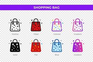 iconos de bolsa de compras en un estilo diferente. conjunto de iconos de bolsa de compras. símbolo de vacaciones. conjunto de iconos de estilo diferente. ilustración vectorial vector