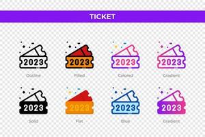 Ticket icons in different style. Ticket icons set. Holiday symbol. Different style icons set. Vector illustration