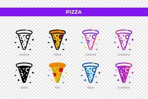 Pizza icons in different style. Pizza icons set. Holiday symbol. Different style icons set. Vector illustration