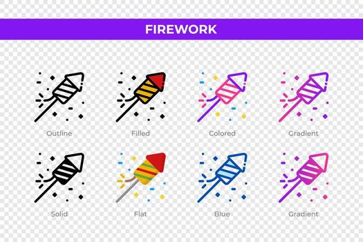 iconos de fuegos artificiales en diferentes estilos. conjunto de iconos de fuegos artificiales. símbolo de vacaciones. conjunto de iconos de estilo diferente. ilustración vectorial vector