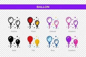 Ballon icons in different style. Ballon icons set. Holiday symbol. Different style icons set. Vector illustration