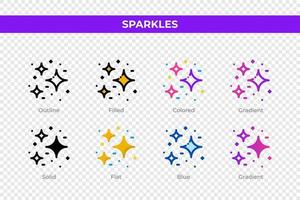 Sparkles icons in different style. Sparkles icons set. Holiday symbol. Different style icons set. Vector illustration