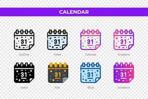 Calendar icons in different style. Calendar icons set. Holiday symbol. Different style icons set. Vector illustration