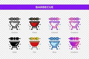 Barbecue icons in different style. Barbecue icons set. Holiday symbol. Different style icons set. Vector illustration