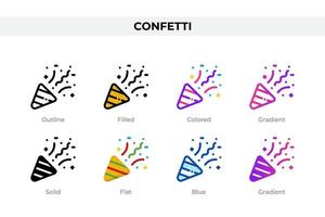 Confetti icons in different style. Confetti icons set. Holiday symbol. Different style icons set. Vector illustration