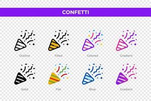 iconos de confeti en un estilo diferente. conjunto de iconos de confeti. símbolo de vacaciones. conjunto de iconos de estilo diferente. ilustración vectorial vector