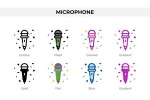 Microphone icons in different style. Microphone icons set. Holiday symbol. Different style icons set. Vector illustration