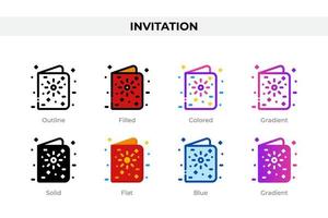 Invitation icons in different style. Invitation icons set. Holiday symbol. Different style icons set. Vector illustration