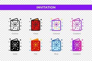 Invitation icons in different style. Invitation icons set. Holiday symbol. Different style icons set. Vector illustration