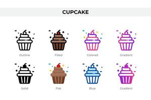 iconos de cupcakes en diferentes estilos. conjunto de iconos de cupcake. símbolo de vacaciones. conjunto de iconos de estilo diferente. ilustración vectorial vector