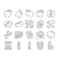 apple fruit red green leaf fresh icons set vector