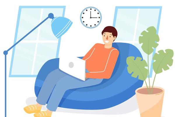 Work at home. Staying at home. Men and women communicate online. Communicate with family during quarantine. Vector illustration in flat modern style.