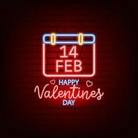 Neon sign. Valentine's Day. A holiday for all lovers. Glowing text. Design element on a dark background for your postcard or banner. vector