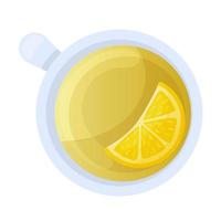 Green tea with lemon. View from above. Vector icon in cartoon style. isolated object