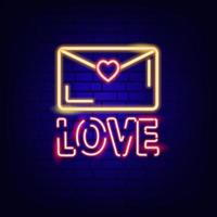 Neon sign. Valentine's Day. A holiday for all lovers. Glowing text. Design element on a dark background for your postcard or banner. vector