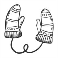 Mittens. Warm winter clothes. Vector illustration in sketch style. Knitted sweaters.