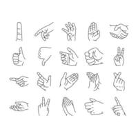 gesto de la mano y gesticular iconos conjunto vector