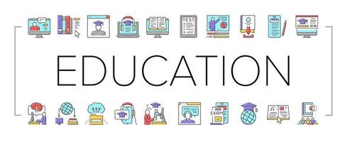 Online Education Book Collection Icons Set Vector