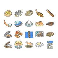 conjunto de iconos de nutrición de granja de mar marino de almeja vector