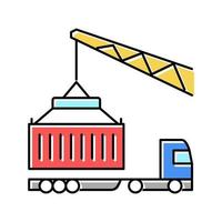 crane loading container on truck in port color icon vector illustration