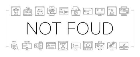 Not Found Web Page Collection Icons Set Vector