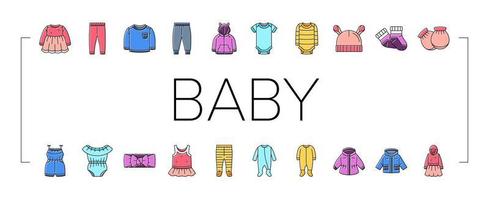 baby child infant fashion cloth icons set vector