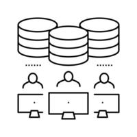 team working at computers digital processing line icon vector illustration