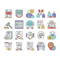 Law Justice Dictionary Collection Icons Set Vector