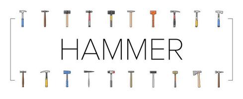 hammer tool construction icons set vector