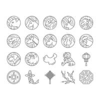 Chinese Horoscope And Accessory Icons Set Vector