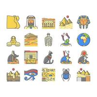 egipto país monumento excursión iconos conjunto vector