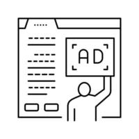 Ilustración de vector de icono de línea de editor de ubicación de anuncios algorítmicos
