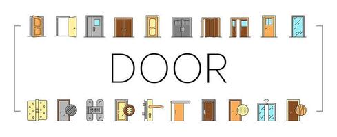 Interior Doors Types Collection Icons Set Vector