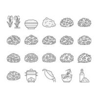 Rice For Preparing Delicious Food Icons Set Vector