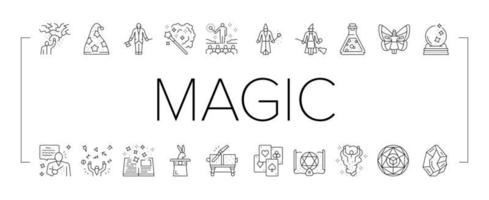 Magic Performing And Accessories Icons Set Vector