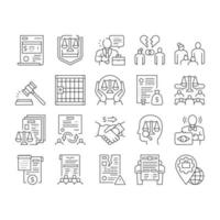 conjunto de iconos de colección de diccionario de justicia de ley vector