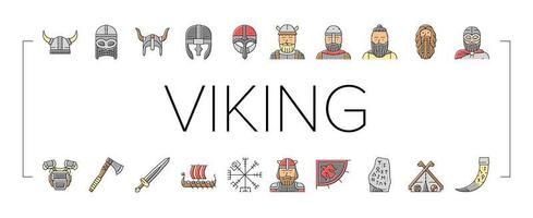 viking medieval norse helmet icons set vector