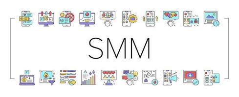 Smm Media Marketing Collection Icons Set Vector