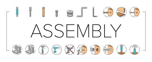 assembly furniture instruction icons set vector