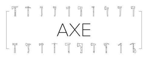 axe ax hatchet wood weapon icons set vector