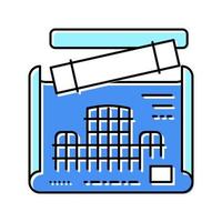 engineer project blueprint color icon vector illustration