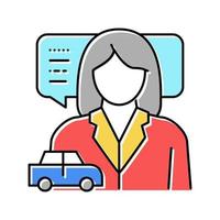 ilustración de vector de icono de color de instructor de escuela de conducción femenina