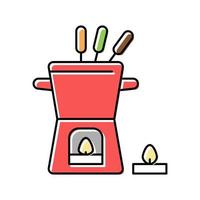 Ilustración de vector de icono de color de olla de fondue a la luz de las velas