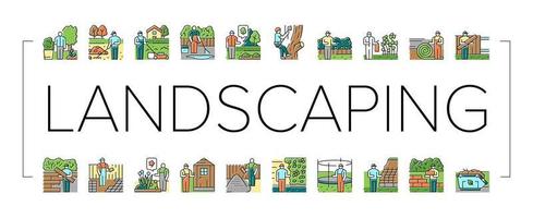 garden landscape lawn landscaping icons set vector