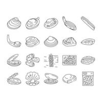 Clam Marine Sea Farm Nutrition Icons Set Vector