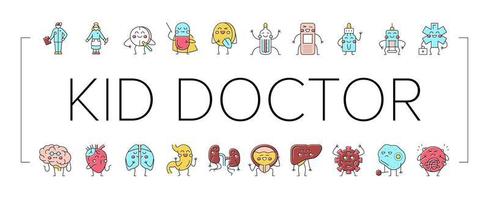 Kid Doctor Disease Treatment Icons Set Vector