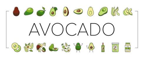 avocado food green half icons set vector