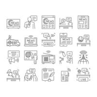 News Broadcasting Collection Icons Set Vector